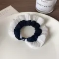 Chic black and white hair scrunchie with ruffled chiffon outer layer for women daily wear. - Black And White Ruffle Large Scrunchie