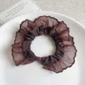 Korean style minimalist dark brown scrunchie mesh ruffled hair tie elastic rubber band elegant hair accessory - Coffee Mesh Scrunchie