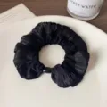 Korean style black pleated gauze scrunchie, sweet and elastic hair tie for ponytails. - Black Ruffle Large Scrunchie