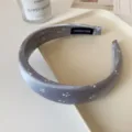 Serre-tête en satin gris coréen polyvalent avec joli motif floral blanc élégant accessoire - Bleu
