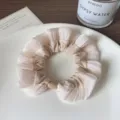 Chic beige pleated hair scrunchie, sweet chiffon elastic ponytail holder for women and girls. - Off-White Ruffle Large Scrunchie