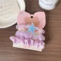 Purple organza scrunchies and star hair tie set with cute pink bear backing card style. - Starfish Style / Three-Piece Set / Purple