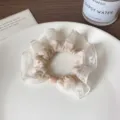 Beige lace hair scrunchie, sweet floral ruffle hair rope, elegant minimalist hair accessory. - Off-White Lace Scrunchie