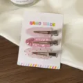 Pink sweet acrylic hair clip set variant, cute side snap bobby pins for women and girls. - Three-Piece Set / Pink Series 3pcs Set