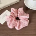 Pink polka dot hair scrunchie, sweet fabric ponytail holder, stylish cute hair accessory. - Pink Polka Dot