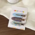 Cute aesthetic hair clips set with sweet acrylic design and secure duckbill clip for women. - Three-Piece Set / Grey Blue Three-Piece Set