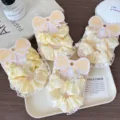 Yellow lace bow hair scrunchies 2-piece set, sweet macaron color cute hair accessories. - Two-Piece Set / Yellow Series