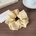 Cream yellow polka dot hair scrunchie, soft fabric cute hair tie for daily styling and ponytails. - Yellow Polka Dots