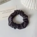 Dark gray satin hair scrunchie for women, elegant minimalist elastic hair tie for daily styling. - Dark Brown