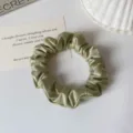 Korean green satin hair scrunchie, elegant seamless elastic hair tie for women and girls daily. - Bean Green