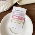 Set di mollette per capelli cave color macaron, simpatici accessori geometrici per donne e ragazze. - Set di 3 pezzi / Ovale Giallo Rosa