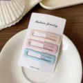 Mollette per capelli BB geometriche cave colorate macaron in stile coreano donna - Set di 3 pezzi / Rettangolo Bleu Rosa