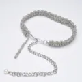 Exquisite Strass geflochtene Taillenkette mit Perlenanhänger, elegantes silbernes Kleidungsstück. - Silber (30492)