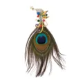 Broche de paon exquise avec des strass et des details de plumes pour tenues retro. - 12x3.5cm / Bleu Plein Strass