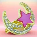 Close-up of a gold crescent moon brooch with clear rhinestones and a pink star detail. - Style 4 Pink Star Moon / 1.8x1.6cm