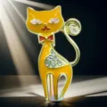 Cute enamel cat brooch with rhinestones, vintage gold lapel pin for women fashion jewelry. - Style 3 Bowknot Cat / 1.8x3cm
