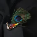 Elegant peacock feather brooch with crystal and alloy design for women suit coat accessories. - Purple