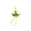 Elegant ballet dancer brooch close-up, shining green rhinestones and pearl skirt details. - Light Green