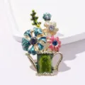 Exquisite vintage watering can brooch featuring colorful enamel flowers and sparkling rhinestones. - Vase Style 1 / 1 Piece Pack