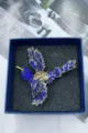 Vintage Luxus Strass Eisvogel Brosche mit Geschenkbox für Damen Kleidung Dekoration - Eisvogelform (1) / 7.2x7.1cm / Blauer Gradient