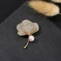 Elegante Blumen Perle Brosche Zirkonia Gold Ton Kristall Anzug Kleid Revers Schmuck - Rosen mit Perle Stil (6# Gold)