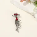 Broche chat en strass exquise avec cristaux scintillants pour costume manteau. - Gris