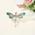 Exquisite fairy dragonfly enamel brooch detail shot, vintage green crystal wing fashion jewelry. - Angel / 5x6.2cm