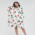 Oversized wearable blanket sweatshirt with Christmas avocado print, plush flannel hooded blanket. - One Size / Avocado