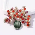 Vintage rhinestone flower basket brooch enamel green vase crystal lapel pin for coat - Vase Style 5 / 1 Piece Pack