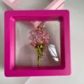 Pink rose bouquet brooch, elegant enamel flower corsage pin for women suit jacket accessories. - Pink Rose Bouquet (Purple Suspension Box) / 7x7cm