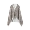 Wearable blanket cape with grey leopard print and white sherpa fleece lining for cozy home wear. - Tan