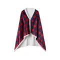 Wearable flannel blanket poncho with cozy sherpa lining and wooden buttons for winter home relax. - Robe / Red