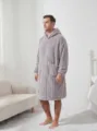 Comfortable grey fleece wearable blanket hoodie with hood and large front pocket for home. - One Size / Robe / Gray