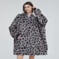 Oversized leopard print fleece wearable blanket hoodie for cozy winter home lounging comfort - One Size / Leopard Print