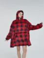 Oversized Red Black Plaid Wearable Blanket Hoodie Fleece Comfort Blanket Sweatshirt Apparel - One Size / Red and Black Grid