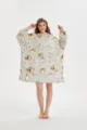 Oversized wearable fleece blanket hoodie with cute cat prints, warm winter lounge wear for couple. - One Size / Cat