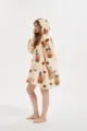 Oversized fleece wearable blanket hoodie with cute boba print, cozy hooded lounge blanket. - One Size / Milk Tea