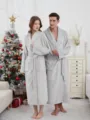 Albornoz pareja de felpa largo invierno ropa de dormir gris suave caliente comodo ropa de hogar - M / Bata / Gris