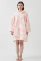 Oversized pink white tie-dye wearable blanket hoodie, comfortable soft plush fleece lounge wear. - One Size / Pink White