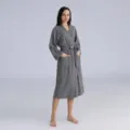 Women's gray waffle bathrobe lightweight sleepwear loungewear comfortable belt pockets - S / Grey [Women]