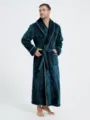 Men's plush flannel bathrobe winter long coral fleece sleepwear couple loungewear - S / Male Style / Green