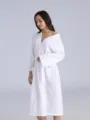 Women's white waffle bathrobe lightweight soft spa sleepwear loungewear with belt and pockets. - White (Women)