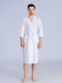 Men white waffle weave bathrobe breathable spa sleepwear comfy loungewear robe style - White (Men)