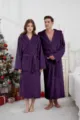 Couple Hooded Flannel Bathrobe Thick Long Winter Sleepwear Soft Warm Cozy Bath Robe - M / Deep purple