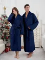 Albornoz de forro polar para pareja invierno largo ropa de dormir azul marino calentito hombre - M / Bata / Azul Marino
