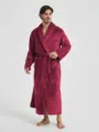Herren Plüsch Flanell Bademantel langarm Revers Nachthemd Winter warme Homewear Robe - M / Morgenmantel / Burgunderrot