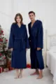 Cozy couple hooded flannel long bathrobe winter thick warm sleepwear homewear comfortable - M / Navy Blue