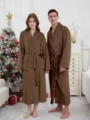 Grueso invierno pareja albornoz franela largo cálido felpa ropa de dormir para casa - Café
