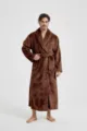 Herren Flanell Plüsch Bademantel mit Revers und Gürtel, kuscheliger warmer Morgenmantel Hausanzug. - Kaffeebraun