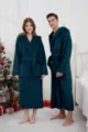 Couple flannel hooded bathrobe long thick winter sleepwear loungewear green bathrobe - Peacock Green